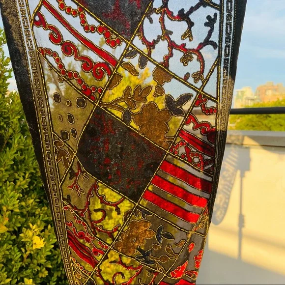 Oscar de la Renta Vintage Royal Velvet Cut Out Mesh Art Long Rectangle Scarf - Picture 7 of 16